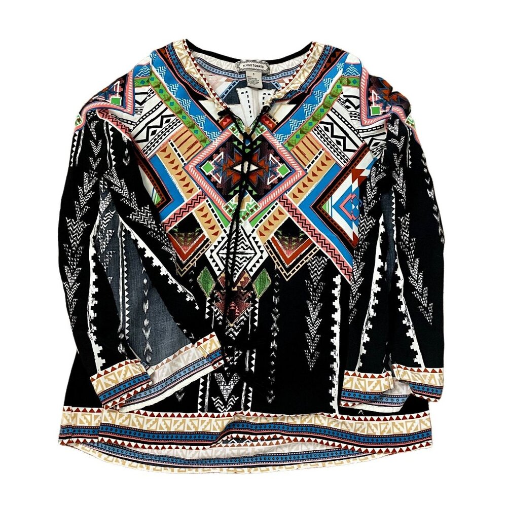 Flying Tomato Anthropologie Aztec Geometric Tunic Top Boho Hippie Size Small